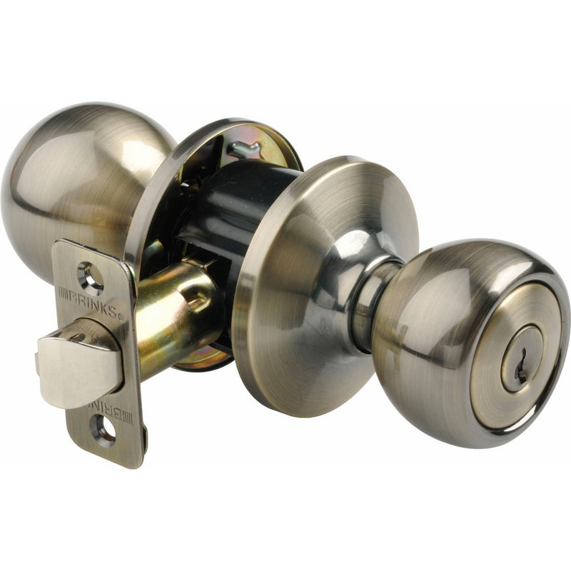 Brinks 2107-109 Ball Style Keyed Entry Door Knob, Antique Brass