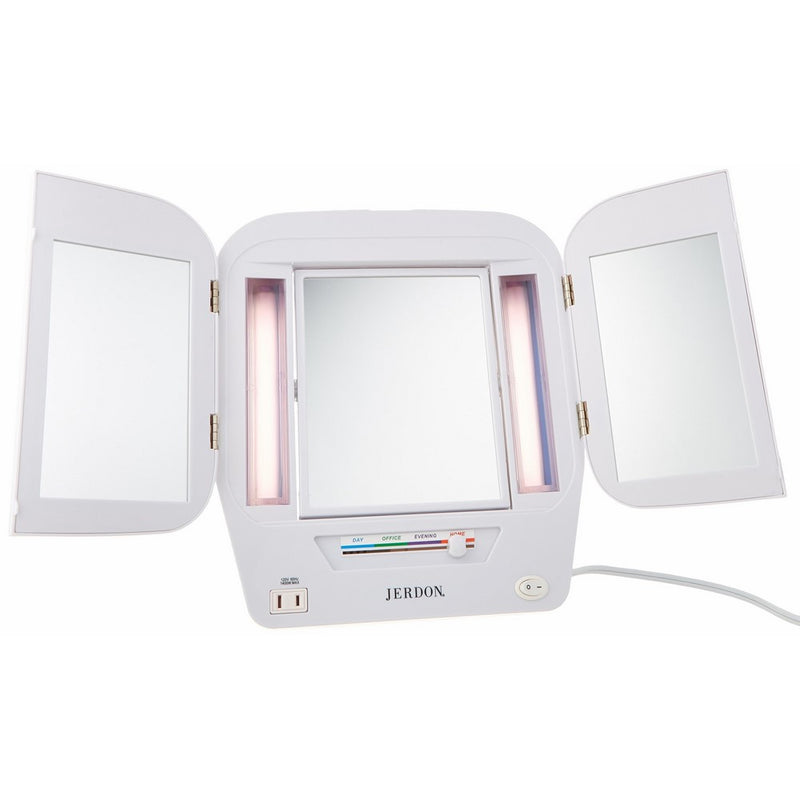 Jerdon Lighted Makeup Mirror with 5x Magnification, White Finish