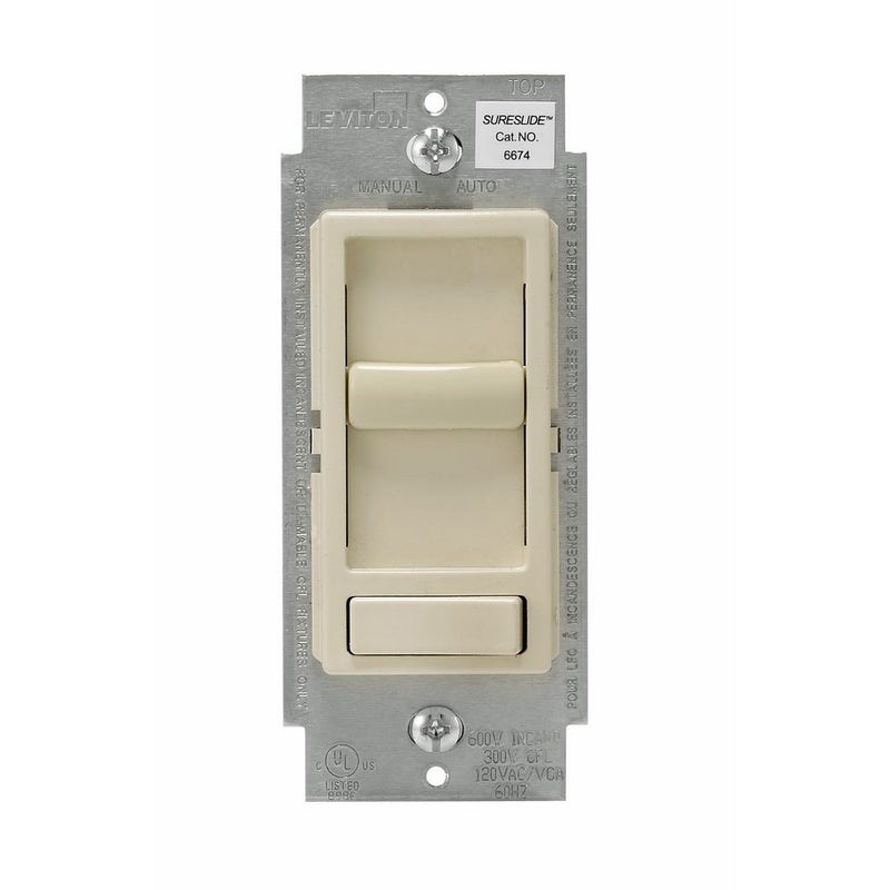 Leviton 6674-P0T SureSlide Universal 150-Watt LED and CFL/600-Watt Incandescent Dimmer, Light Almond