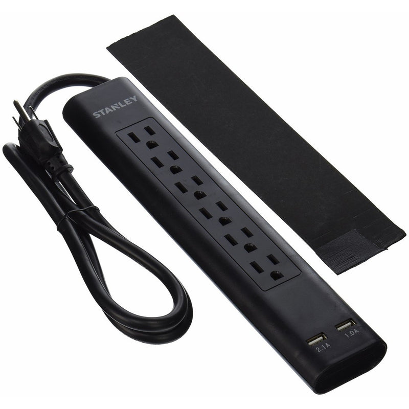 Stanley 33250SurgeMax USB, 6-Outlet Surge Protector with 2 USB Ports, Black