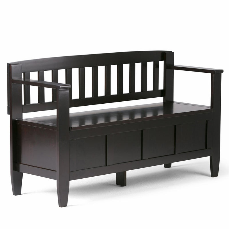 Simpli Home Brooklyn Solid Wood Entryway Storage Bench, Dark Coffee Brown