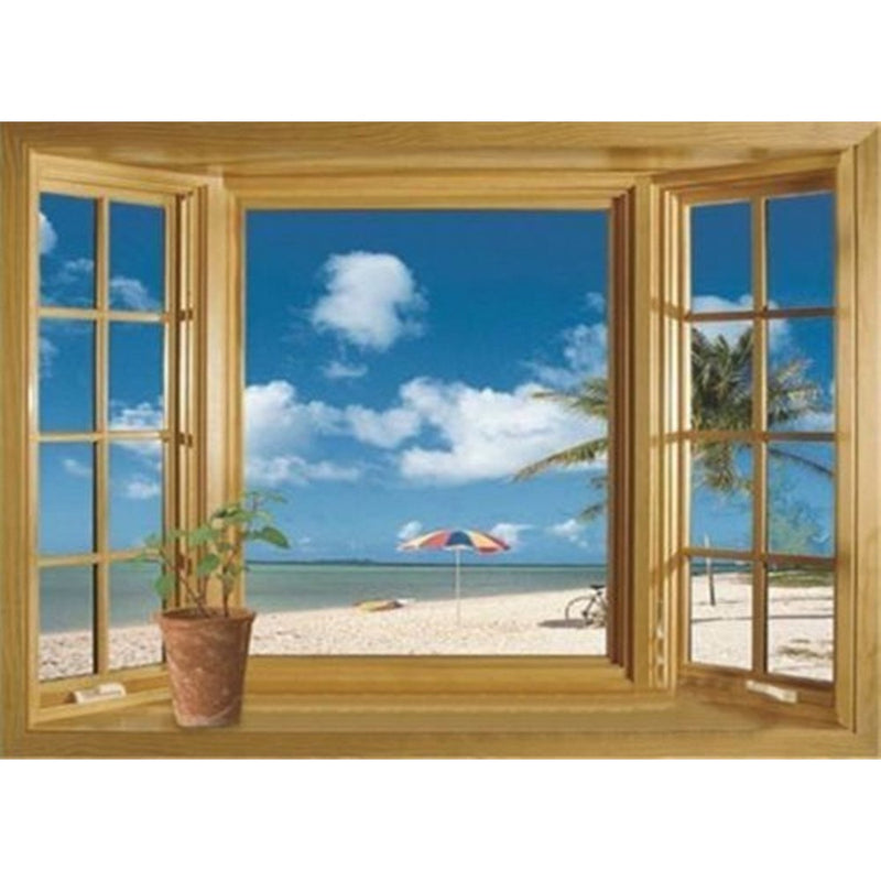 3D Beach Window View Removable Wall Stickers Vinyl Decal Home Decor Deco Art