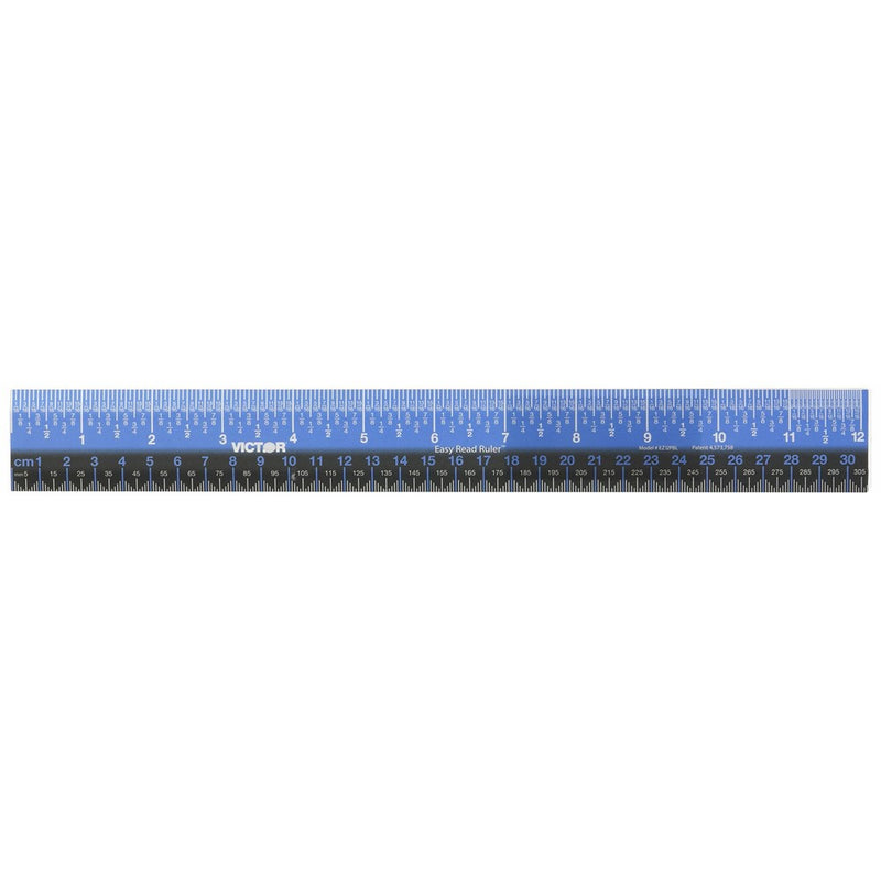 Victor EZ12PBL Plastic Dual Color 12" Easy Read Ruler with Inches, Centimeters and Millimeters Measurements, Blue/Black