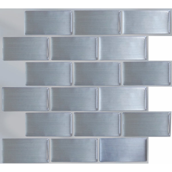 Peel and Impress - Easy DIY Peel and Stick Adhesive Backsplash Tiles, 24002 Steel Subway, 11.25" x 10" (4 Tiles)