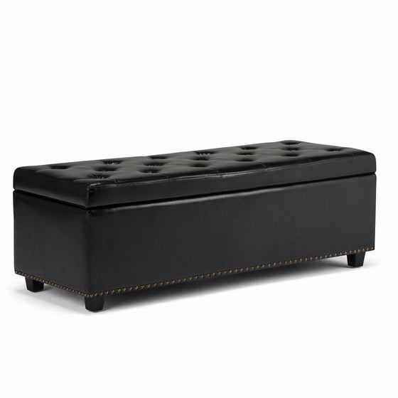 Simpli Home Hamilton Rectangular Storage Ottoman Bench, Large, Midnight Black