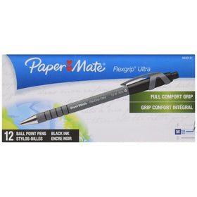 Paper Mate FlexGrip Ultra Recycled Ballpoint Retractable Pen, Ink, Medium, Pack of 12, Black (9530131)