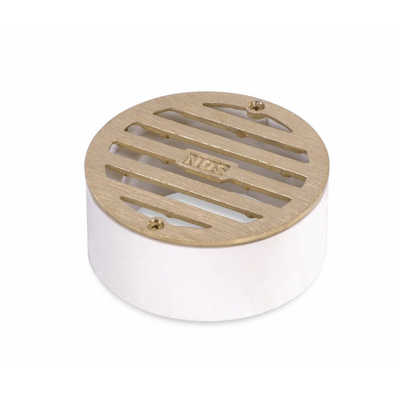 NDS 909B 3" Round Solid Brass Grate with PVC Collar, Satin Brass
