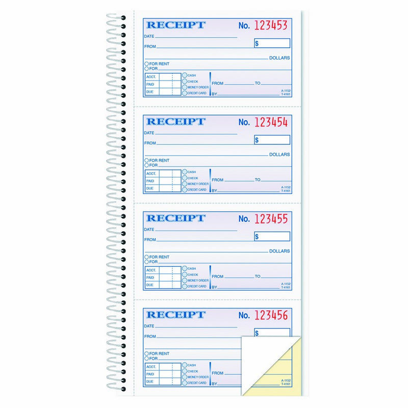 TOPS Money/Rent Receipt Book, 2-Part, Carbonless, 11 x 5.25 Inches, 4 Receipts/Page, 200 Sets per Book (4161)