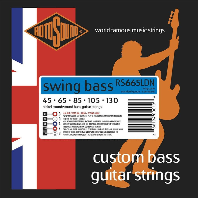 Rotosound RS665LDN Nickel 5 String Bass Guitar Strings (45 65 85 105 130)