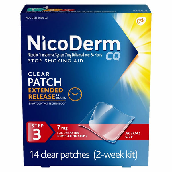 Nicoderm CQ Step 3, 7 mg, 14 Clear Patches.