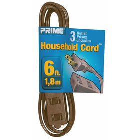 Prime Wire & Cable EC670606 6-Foot 16/2 SPT-2 3-Outlet Indoor Cord, Brown