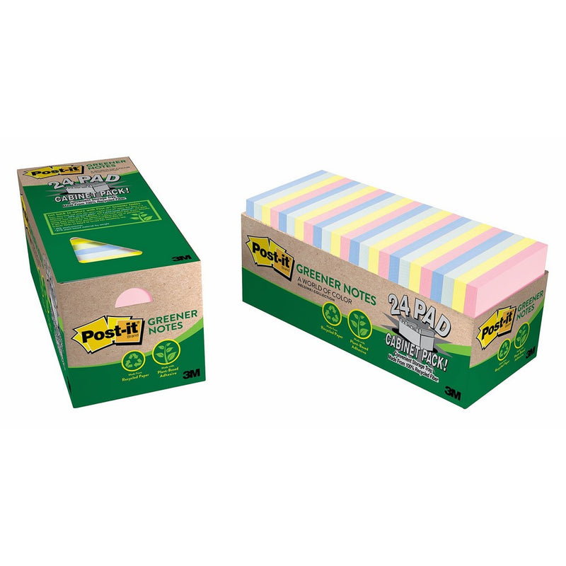 Post-it Greener Notes, 3 in x 3 in, Helsinki Collection, 24 Pads/Cabinet Pack (654R-24CP-AP)