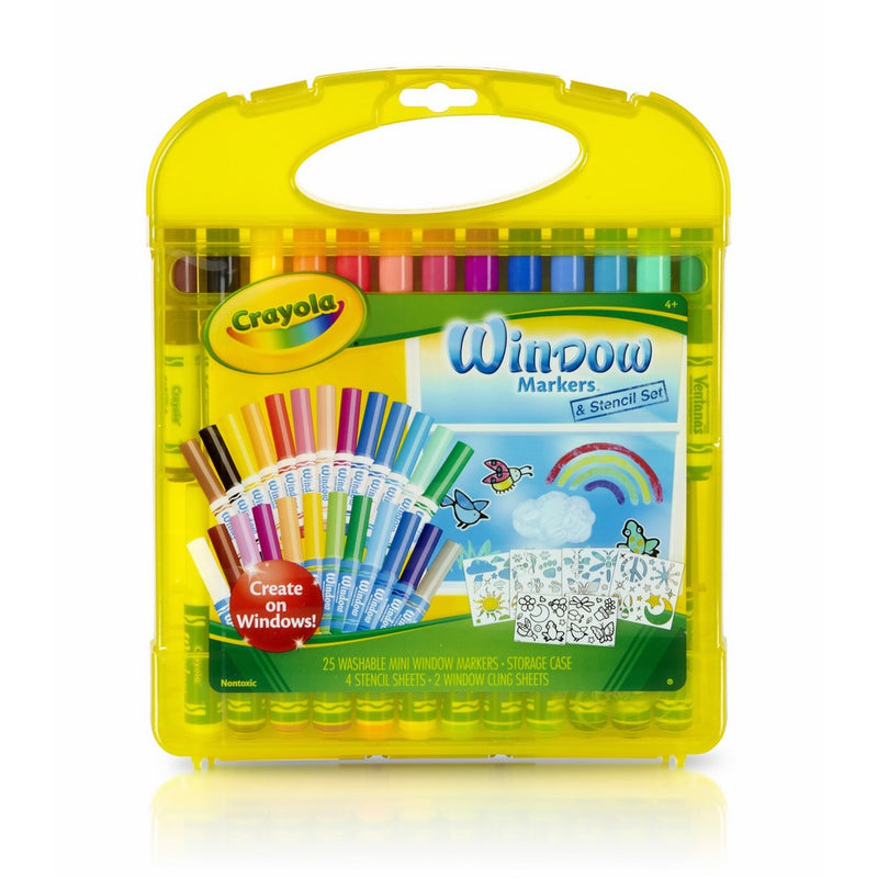 Crayola Window Marker and Stencil Set, 25 Mini Window Markers, Alternative to Window Clings