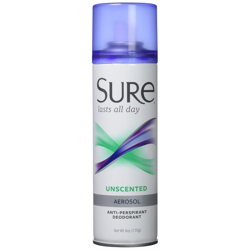 Sure Anti-Perspirant & Deodorant Aerosol, Unscented 6 oz (Packs of 3)