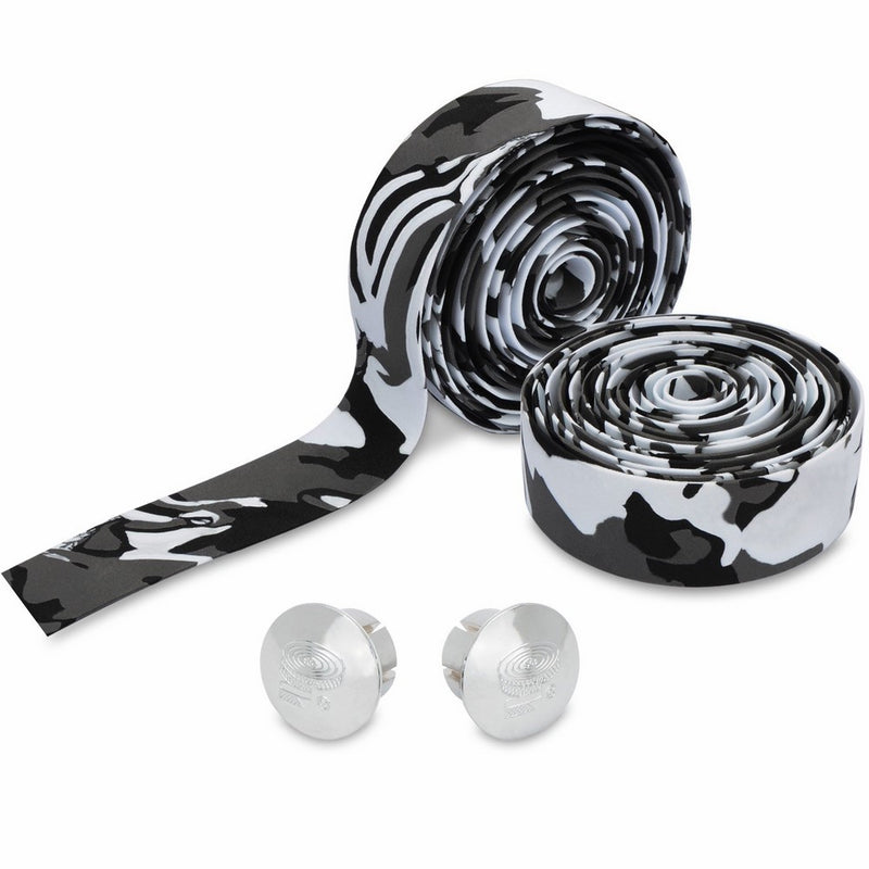 TOPCABIN Camouflage Series Comfort GEL Road Bike Handlebar Tape Bike Bar Tape with Reflective Bar Plugs (White (a pair))
