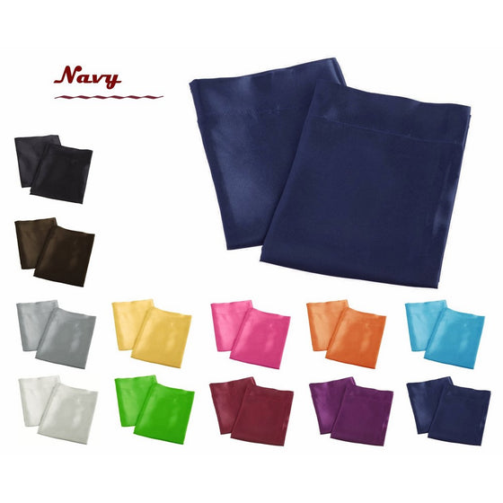 Aiking Home 2 Pieces of Colorful Shiny Satin Queen Size Pillow Cases, Navy