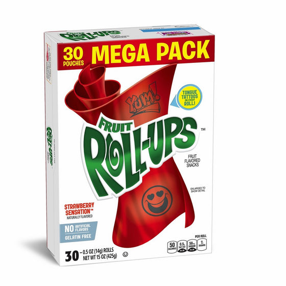 Betty Crocker Fruit Snacks, Fruit Roll-Ups, Strawberry Sensation, 30 Rolls, 0.5 oz Each