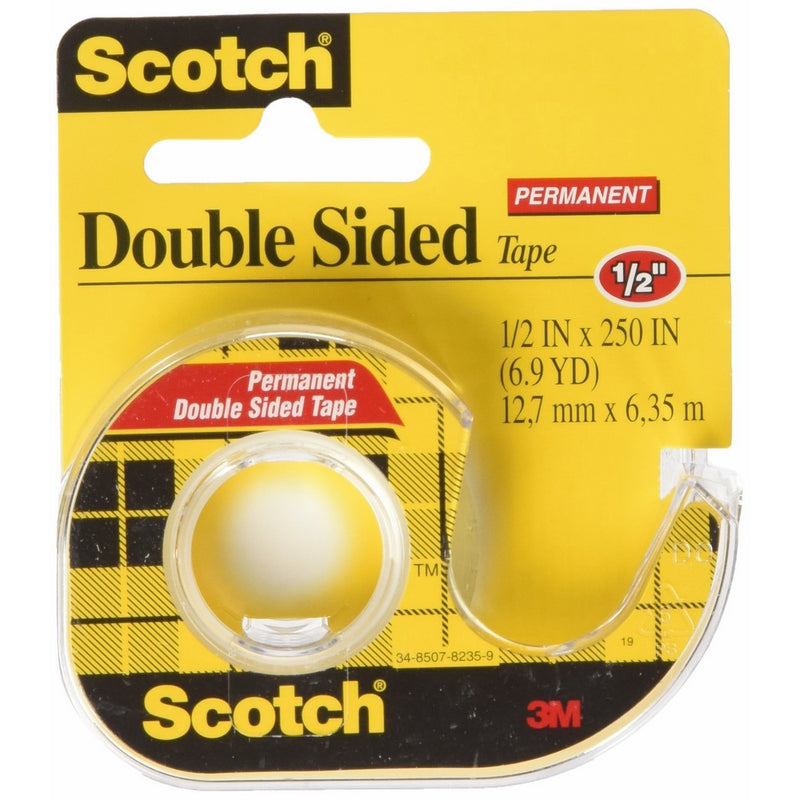 3M Double-Sided Tape with Dispenser, Permanent, 1/2 X 250 Inches, Clear (MMM136) (Pack of 4)