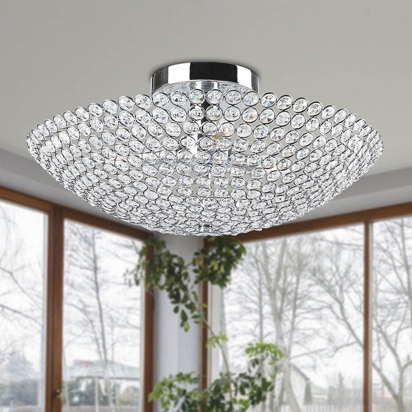 Leila 3-light Chrome Bowl-shaped Crystal Flush Mount