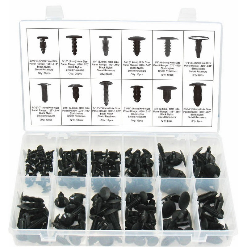 Swordfish 60030 Universal Auto Body Shield Retainer Fastener Clip Assortment, 168 Piece
