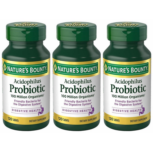 Nature's Bounty Probiotic Acidophilus, 360 Tablets (3 X 120 Count Bottles)