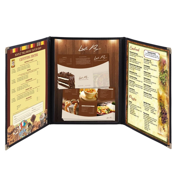 Hug Flight 30 Menu Cover 8.5X11 6 View Triple Fold Double Stitch Trim Cafe Restaurant Black