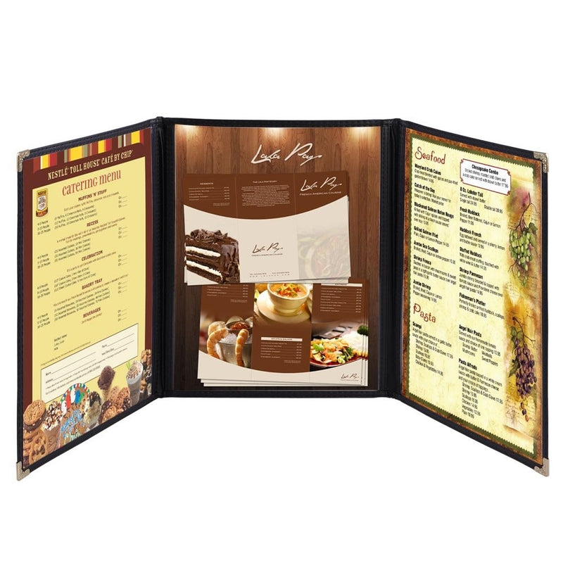 Hug Flight 30 Menu Cover 8.5X11 6 View Triple Fold Double Stitch Trim Cafe Restaurant Black