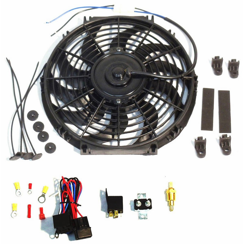 16" Electric Curved "S" Blade Reversible Cooling Fan 12v 3000cfm & Thermostat Kit