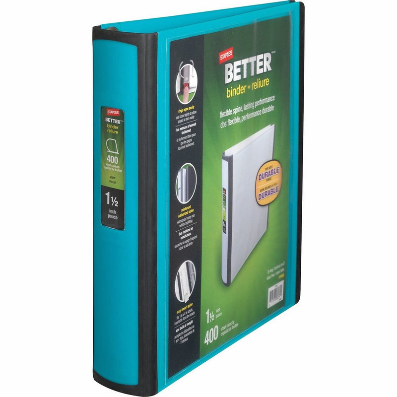 Staples Better 1.5-Inch D 3-Ring View Binder, Teal (13468-CC)