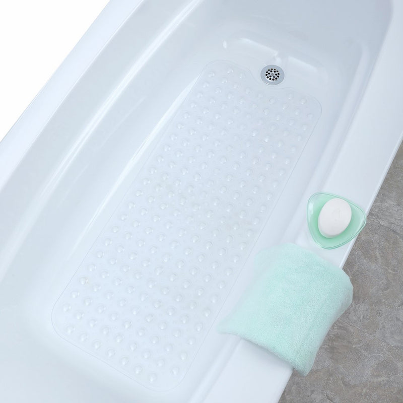 SlipX Solutions Clear Extra Long Bath Mat Adds Non-Slip Traction to Tubs & Showers - 30% Longer Than Standard Mats! (200 Suction Cups, 39" Long - Extended Coverage, Machine Washable)