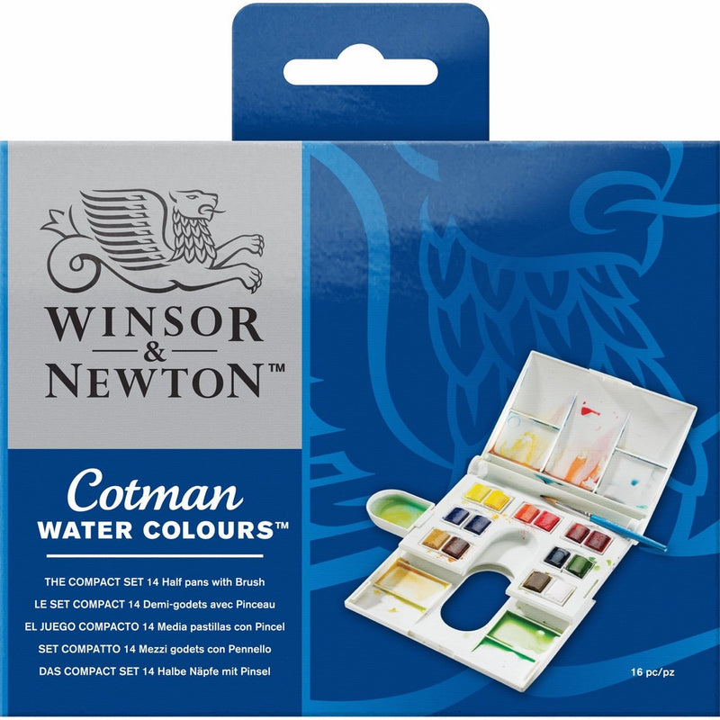 Winsor & Newton Cotman Water Colour Paint Compact Set, Set of 14, Half Pans