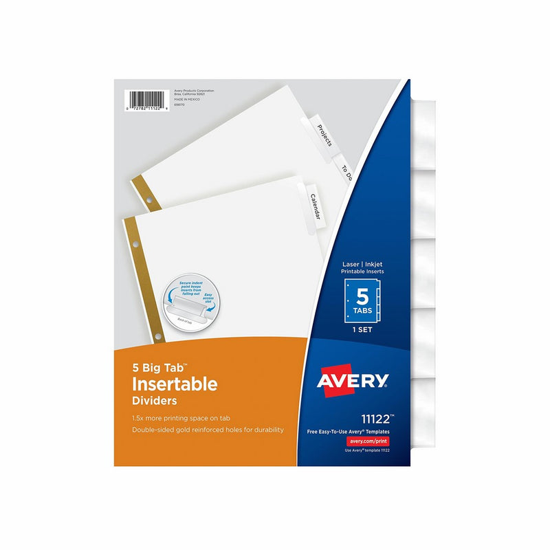 Avery Big Tab Insertable Dividers, 5 Clear Tabs, 1 Set (11122)