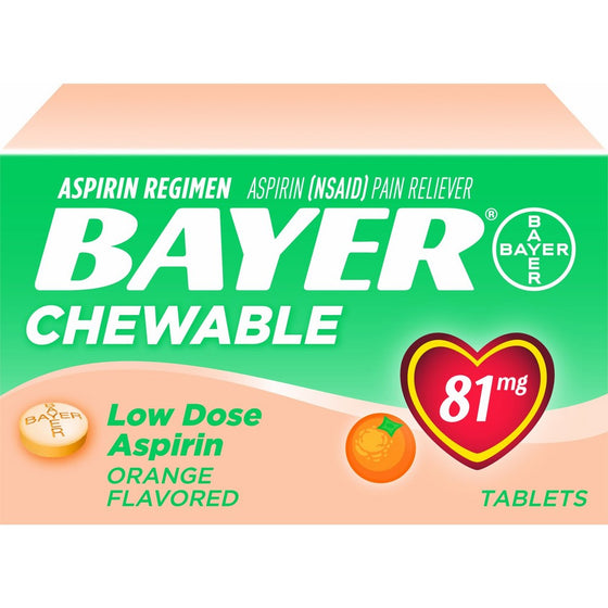 Bayer Aspirin, Chewable, Low Dose (81mg), Orange Flavor, 108 Tablets