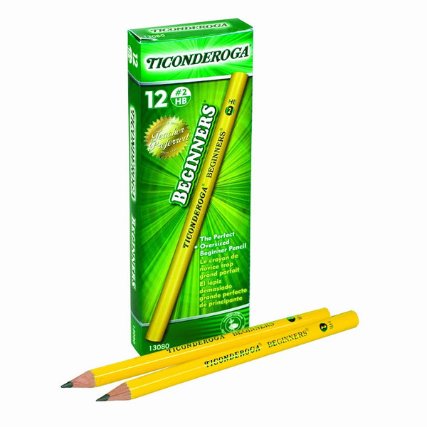 Dixon Ticonderoga Beginners Primary Size #2 Pencils without Erasers, Box of 12, Yellow (13080)