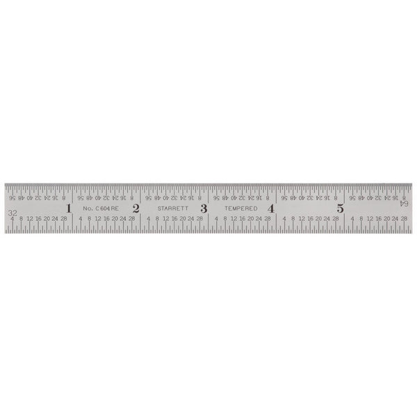 Starrett C604RE-6 Spring Tempered Steel Rule With Inch Graduations, 6" Length, 3/4" Width, 3/64" Thickness