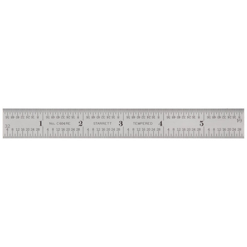 Starrett C604RE-6 Spring Tempered Steel Rule With Inch Graduations, 6" Length, 3/4" Width, 3/64" Thickness