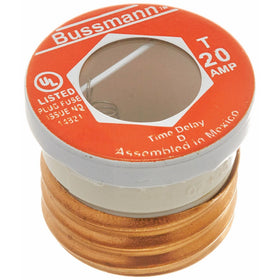 Bussmann T-20 20 Amp Type T Time-Delay Dual-Element Edison Base Plug Fuse, 125V UL Listed