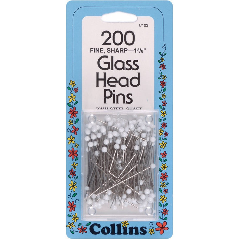 Collins COL103 200 Piece Glass Head Pins, 1-3/8