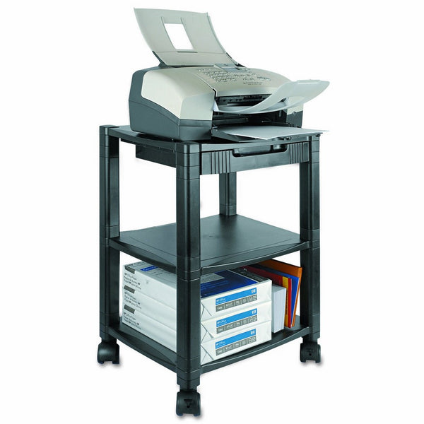 Kantek 3-Shelf Desk-Side Mobile Printer Stand with Organizing Drawer, 17" x 13.25" x 24.5", Black (PS540)