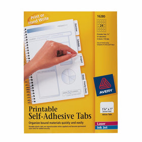 Avery Printable Repositionable Plastic Tabs, 1.25 Inches, White, 96 per Pack (16280)