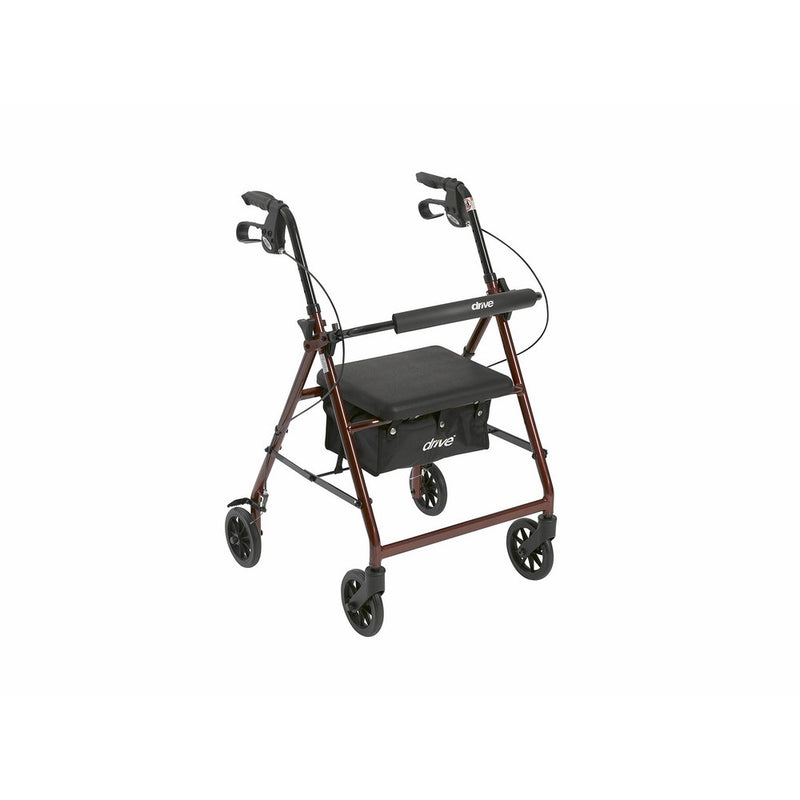 Drive Medical Aluminum Rollator Walker Fold Up and Removable Back Support, Padded Seat, 6" Wheels, Red