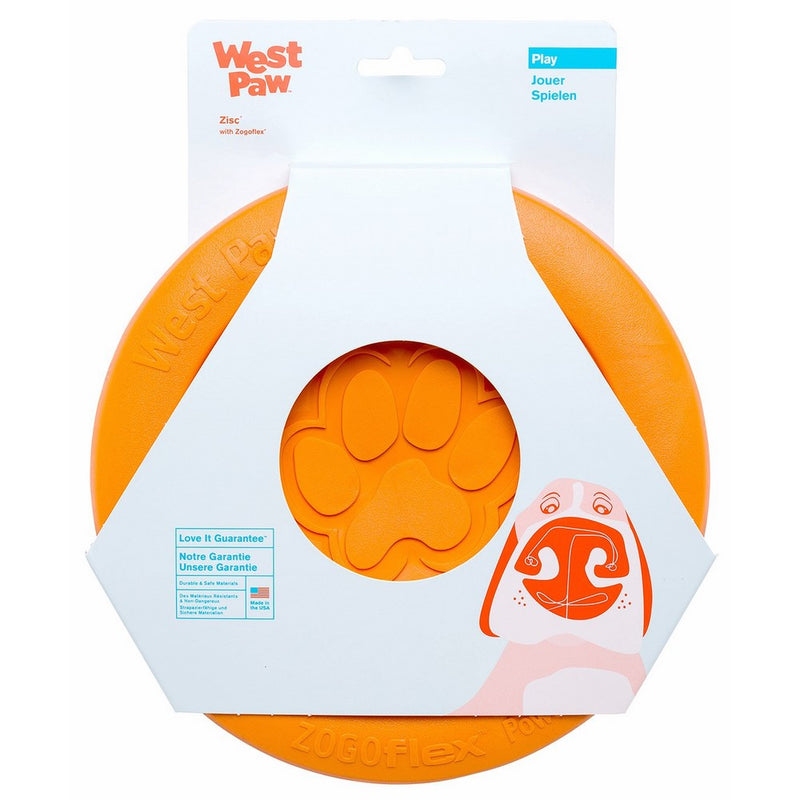 West Paw Zogoflex Zisc Durable Dog Frisbee Nearly Indestructible Flying Disc Dog Toy, 100% Guaranteed Tough, It Floats!, Made in USA, 8.5-Inch Large, Tangerine
