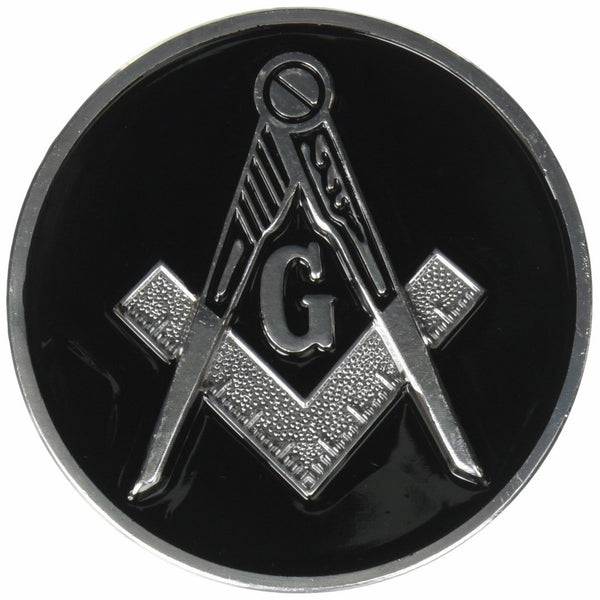 Masonic Square & Compass Round Black & Silver Car Auto Emblem - 3" Diameter