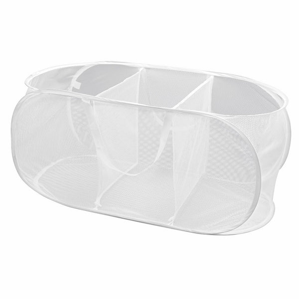 PROMART DAZZ Deluxe Mesh Pop Up 3 Compartment Laundry Sorter Hamper with Handles, White