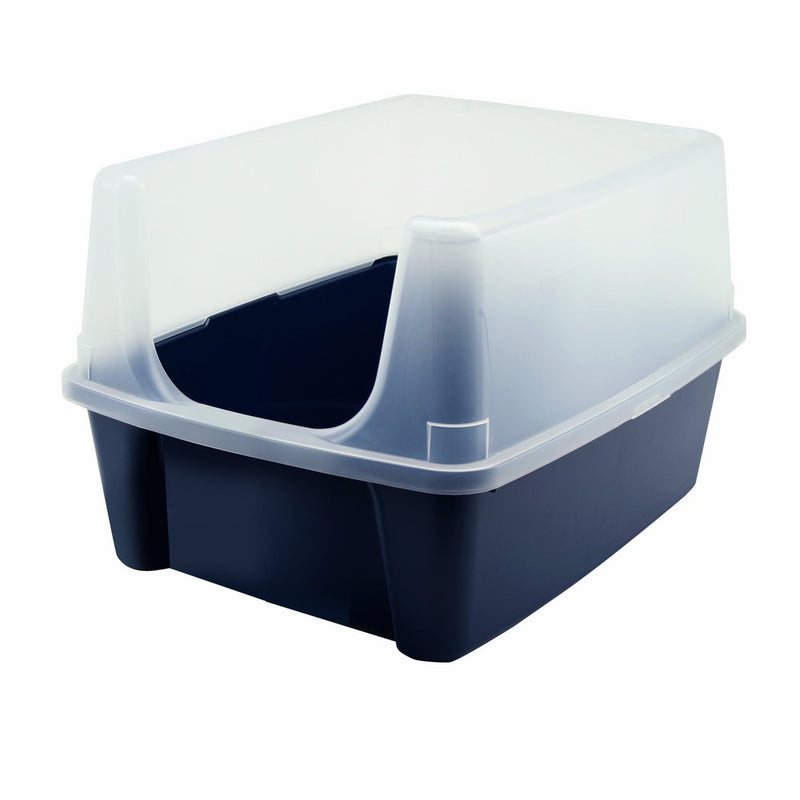 IRIS Open-Top Cat Litter Box with Clear High-Shield without Scoop, Navy