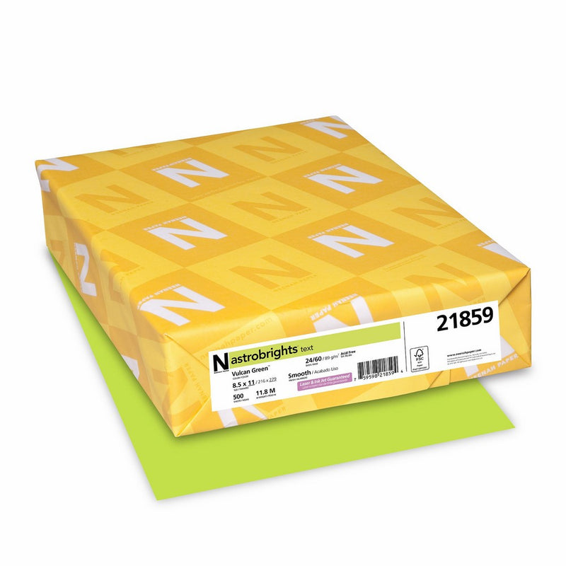 Neenah 21859 Astrobrights Color Paper, 8.5” x 11”, 24 lb/89 gsm, Vulcan Green, 500 Sheets