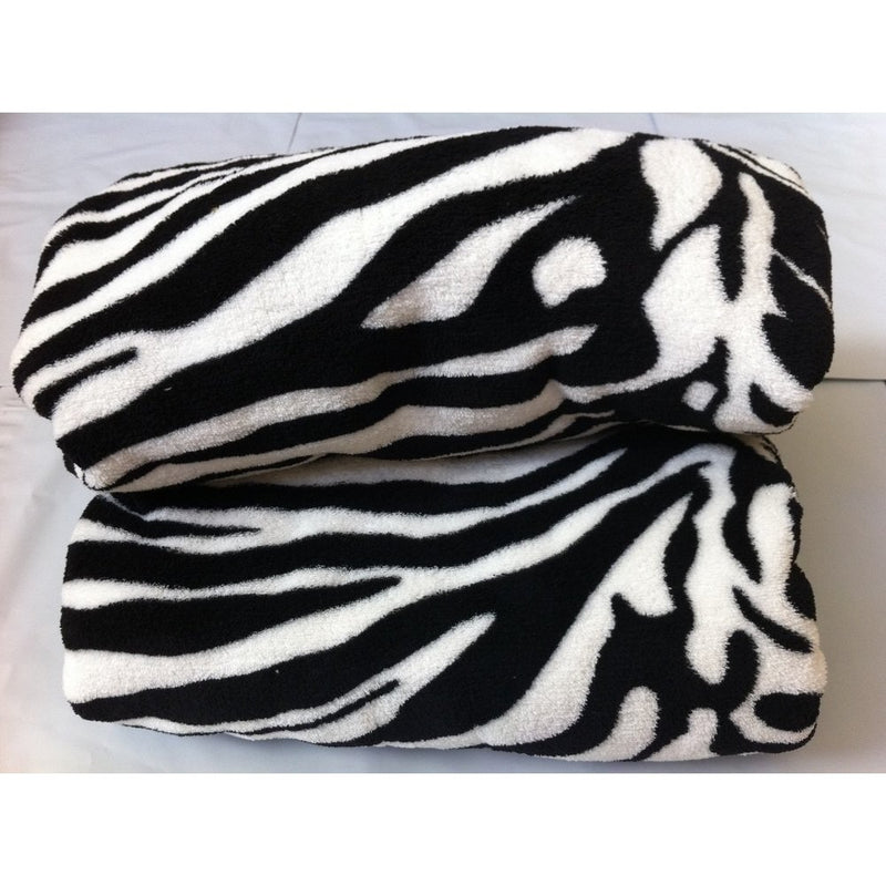 Queen Blanket Sumptuously Soft Plush Black Zebra Animal Print Blankets / Reversible