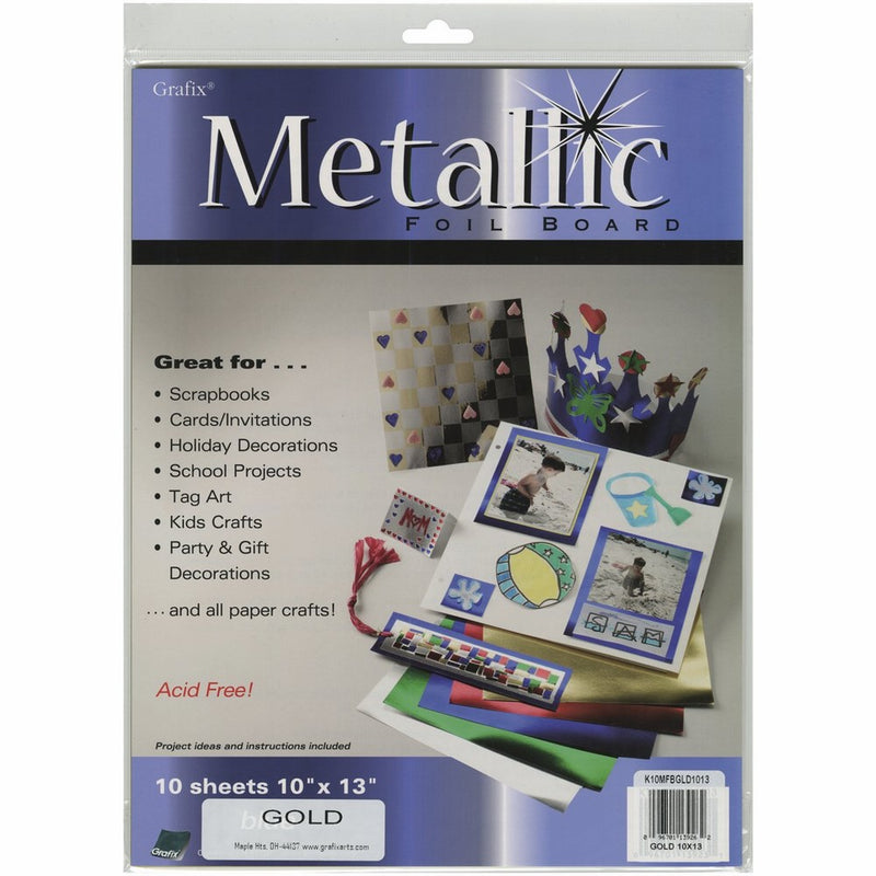 Grafix Gold Metallic Foil Board 10-Inch-by-13-Inch, Pack of 10