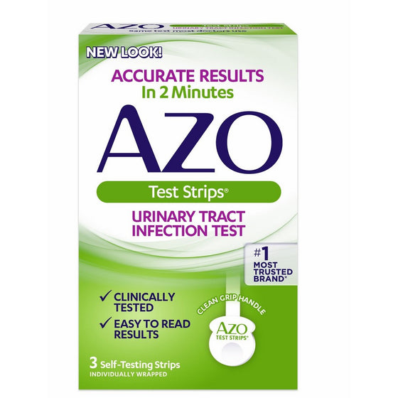 AZO Urinary Tract Infection (UTI) Test Strips | Accurate Results in 2 Minutes | Clinically Tested | Easy to Read Results | Clean Grip Handle | #1 Most Trusted Brand | 3 Self-Testing Strips