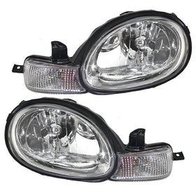 Pair Set Headlights Headlamps with Inner Chrome Bezels for Dodge Plymouth Neon 5288509AH 5288508AH